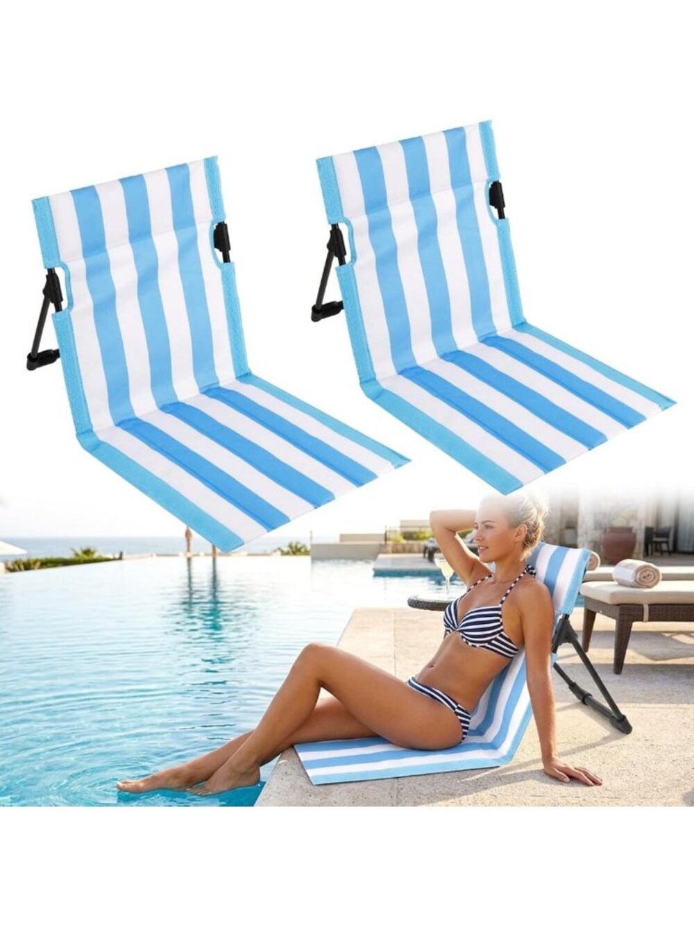 2 Pack Lightweight Foldable Beach Chairs - Portable Outdoor Camping Seating for